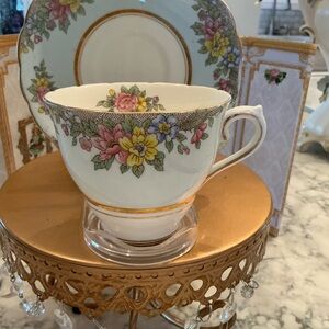 Vintage Floral Bone China Teacup and Saucer